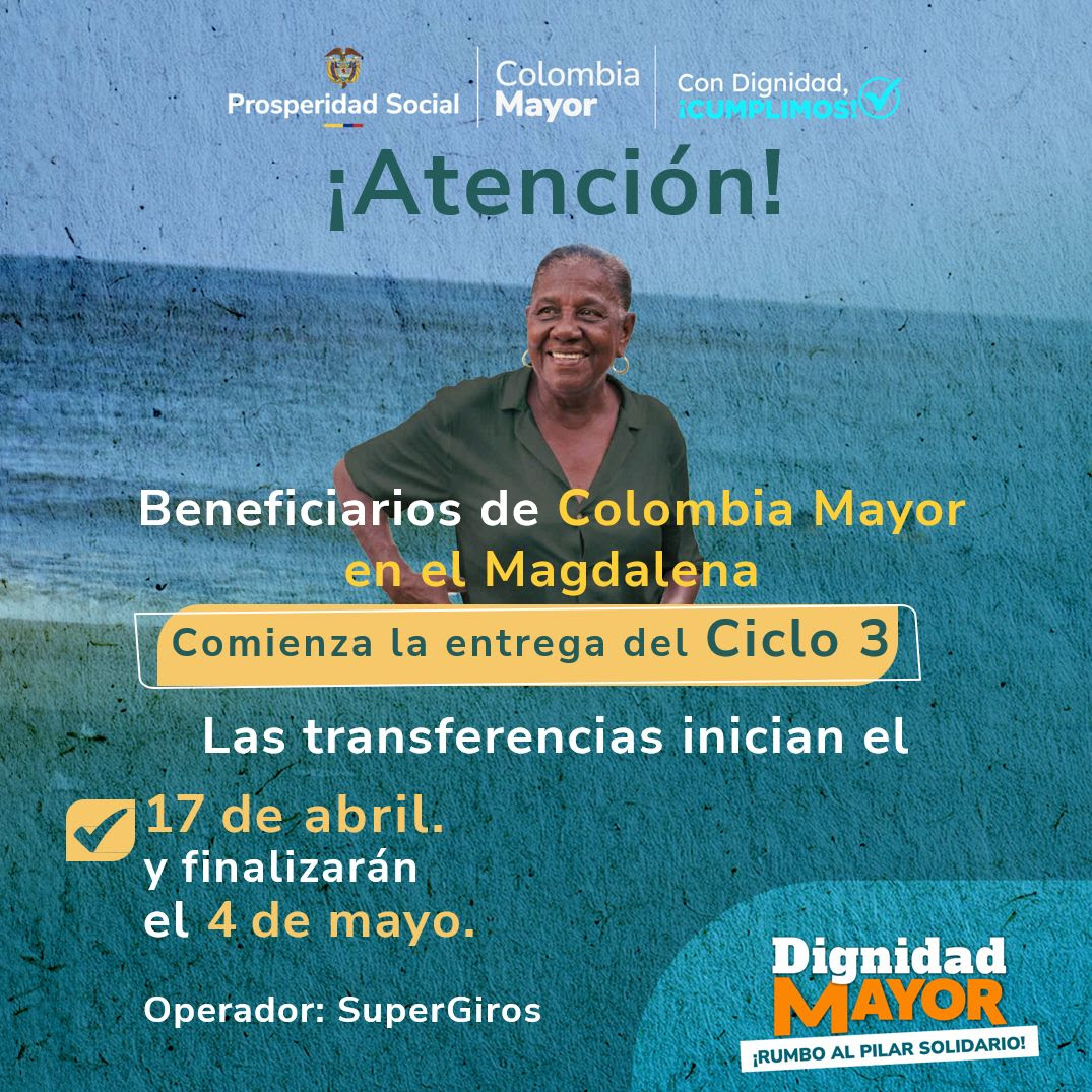 105.579 adultos mayores en Magdalena recibirán el tercer ciclo de transferencias de Colombia Mayor